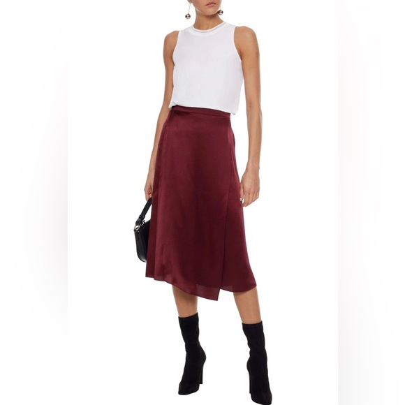 Vince Red Merlot Silk Midi Slip SkirtS